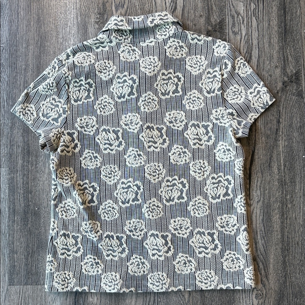 Maeve Sweater Floral Jacquard Zip-Up Polo Sweater Short Sleeve Medium - Picture 7 of 12